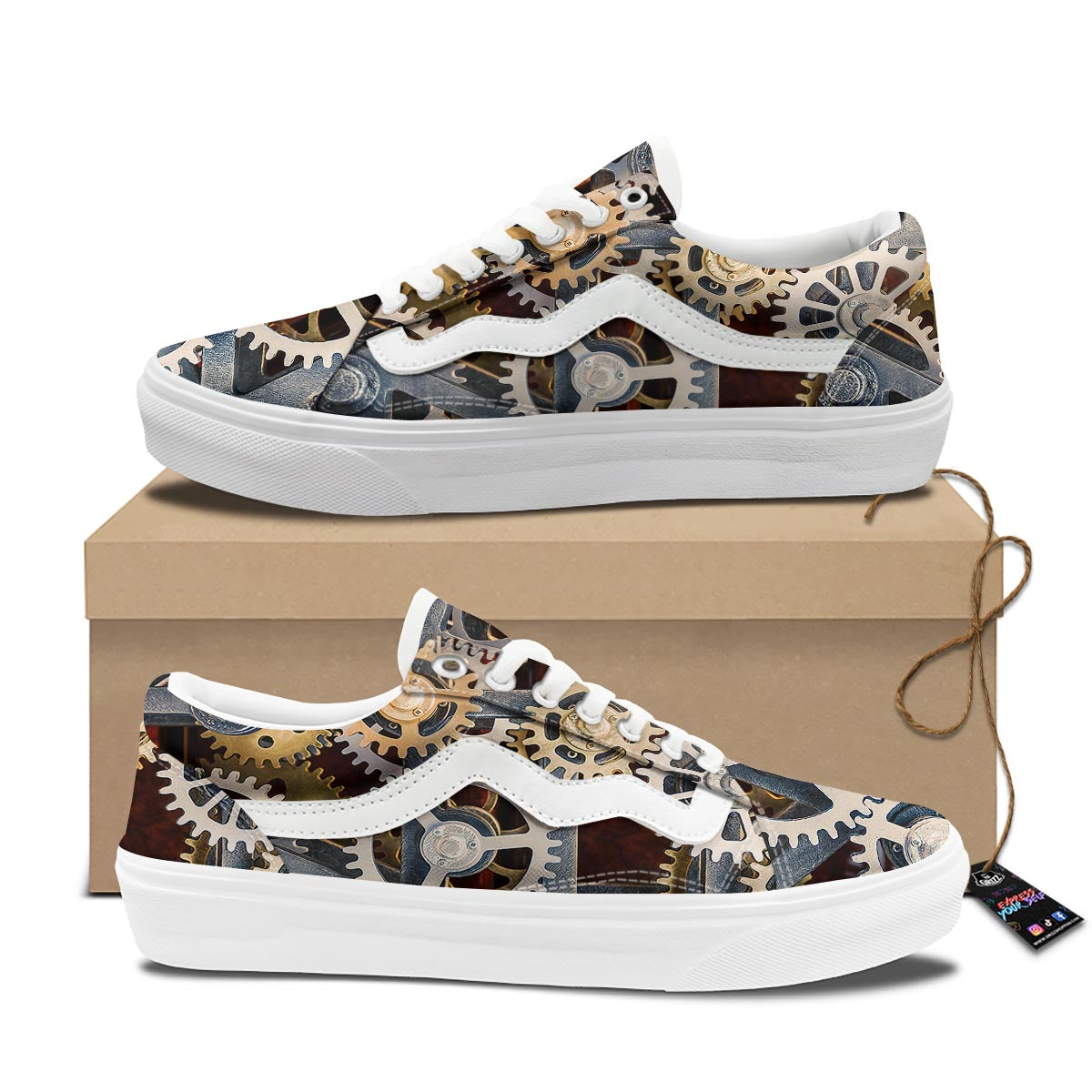 Cogs And Steampunk Gears Print Skate Shoes-grizzshop