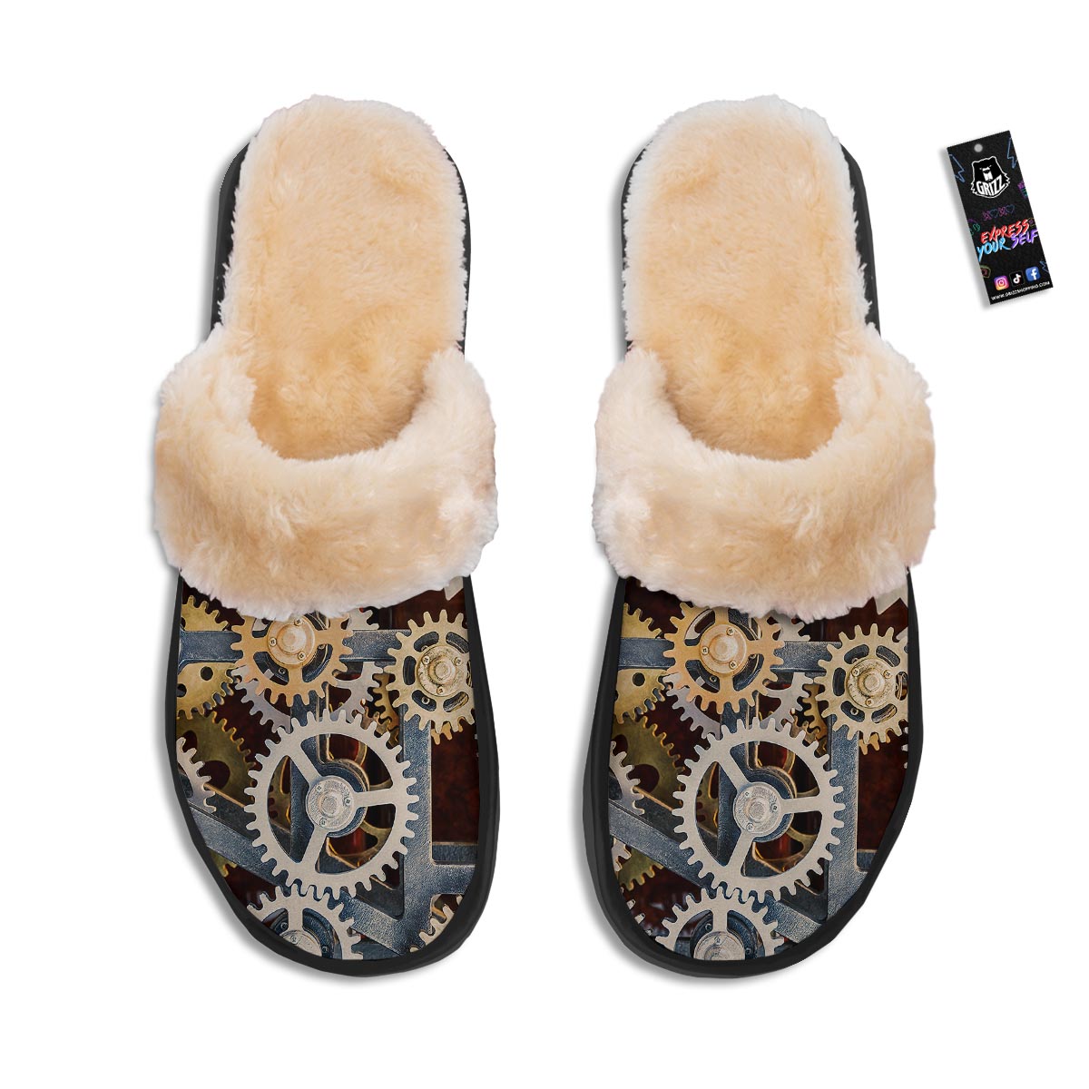 Cogs And Steampunk Gears Print Slippers-grizzshop