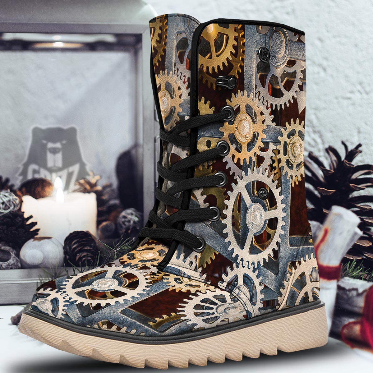 Cogs And Steampunk Gears Print Snow Boots-grizzshop