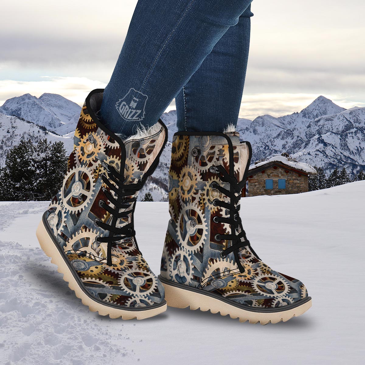 Cogs And Steampunk Gears Print Snow Boots-grizzshop
