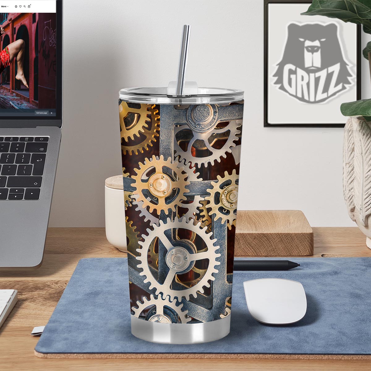 Cogs And Steampunk Gears Print Tumbler-grizzshop