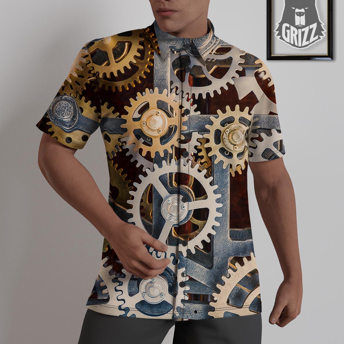 Cogs And Steampunk Gears Print Untucked Shirts-grizzshop