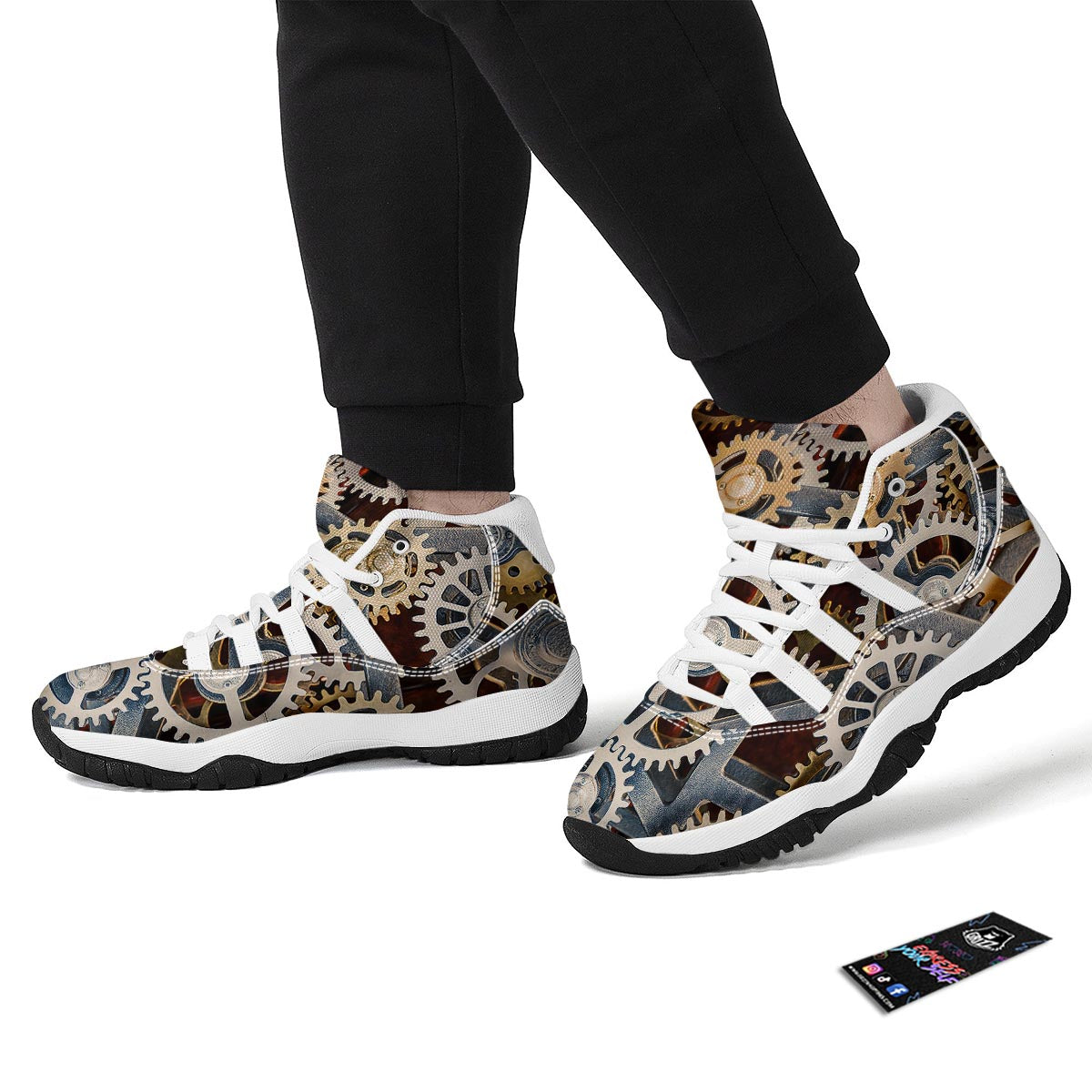 Cogs And Steampunk Gears Print White Bball Shoes-grizzshop