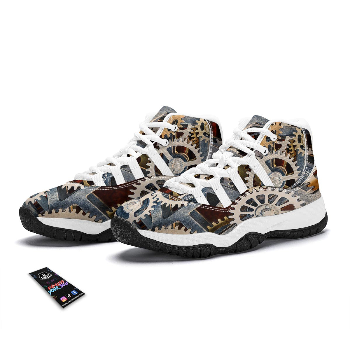Cogs And Steampunk Gears Print White Bball Shoes-grizzshop