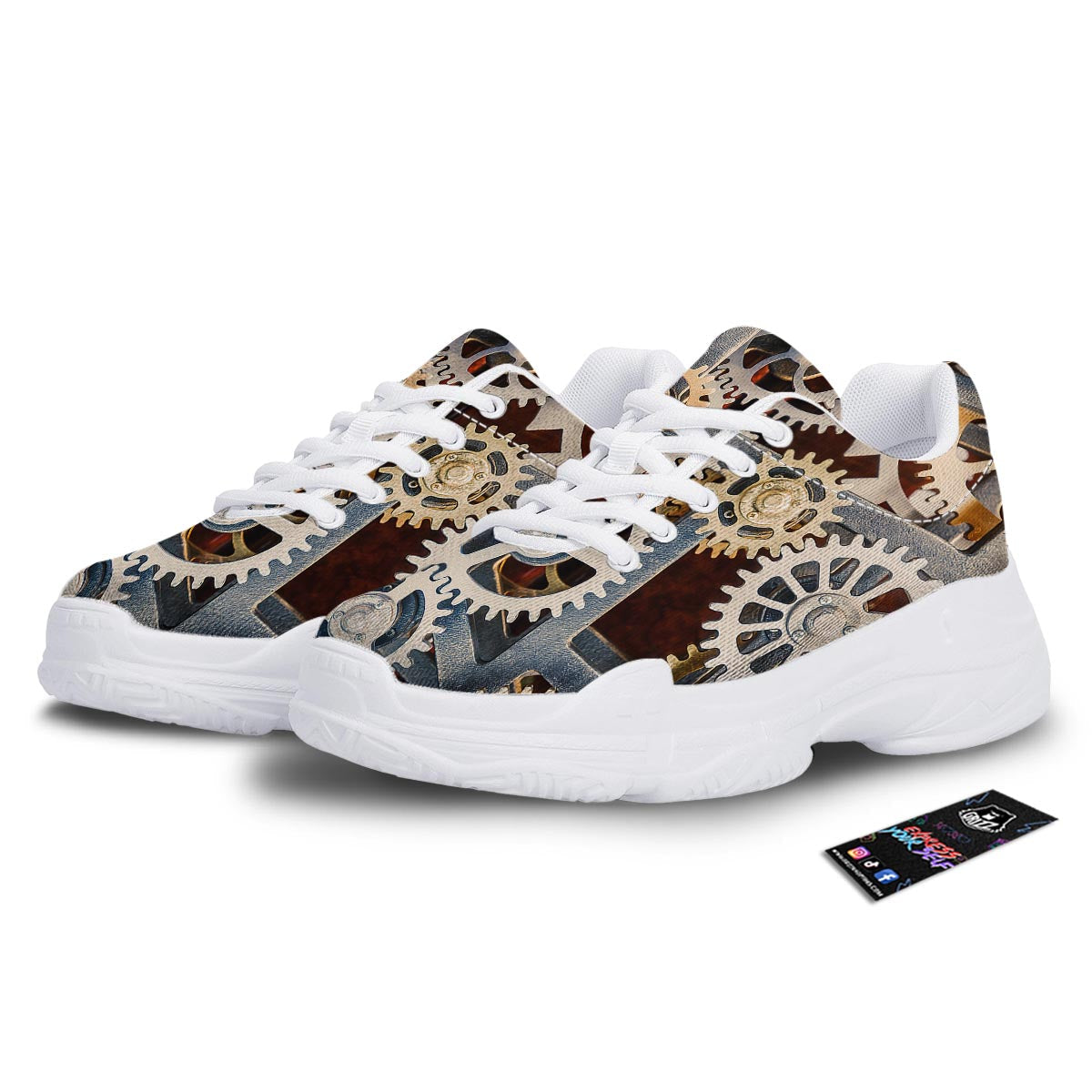 Cogs And Steampunk Gears Print White Chunky Shoes-grizzshop