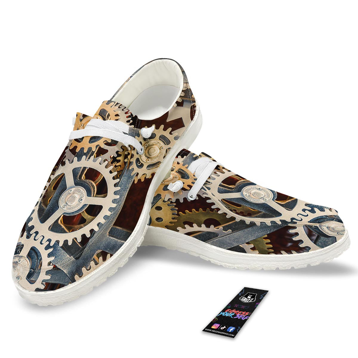 Cogs And Steampunk Gears Print White Loafers-grizzshop