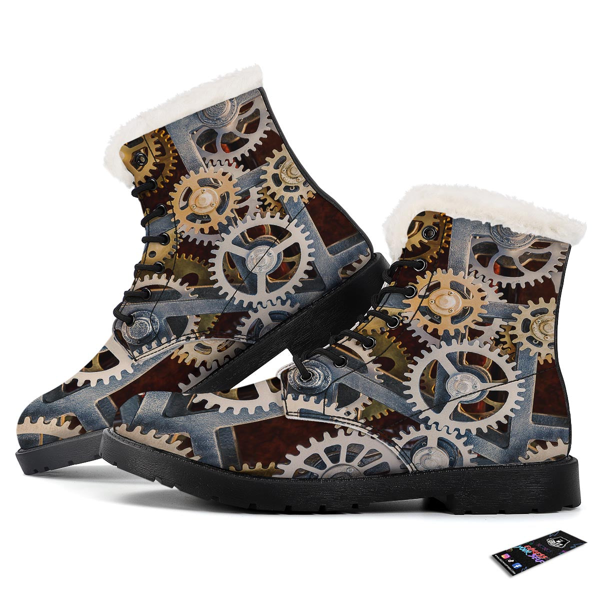 Cogs And Steampunk Gears Print Winter Boots-grizzshop