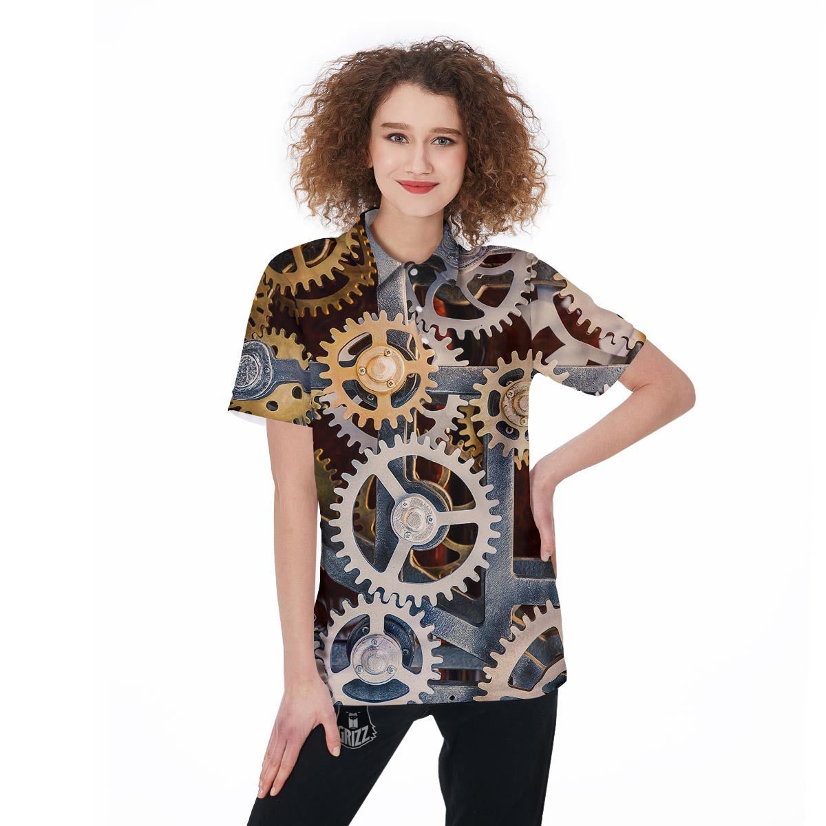 Cogs And Steampunk Gears Print Women's Golf Shirts-grizzshop
