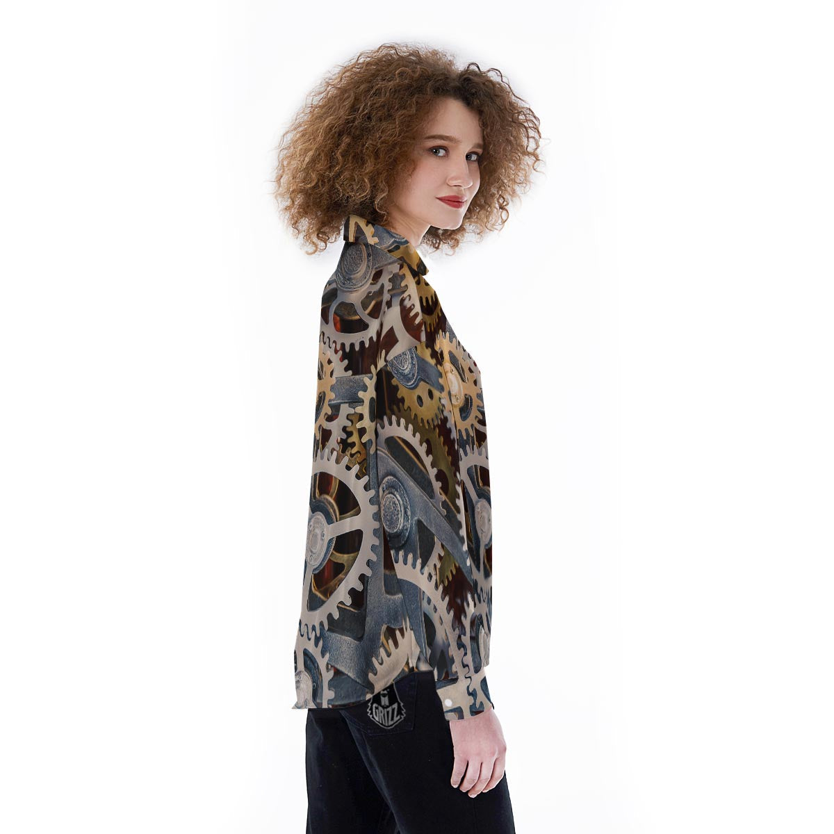 Cogs And Steampunk Gears Print Women's Long Sleeve Shirts-grizzshop
