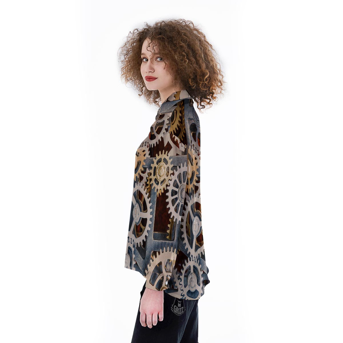 Cogs And Steampunk Gears Print Women's Long Sleeve Shirts-grizzshop