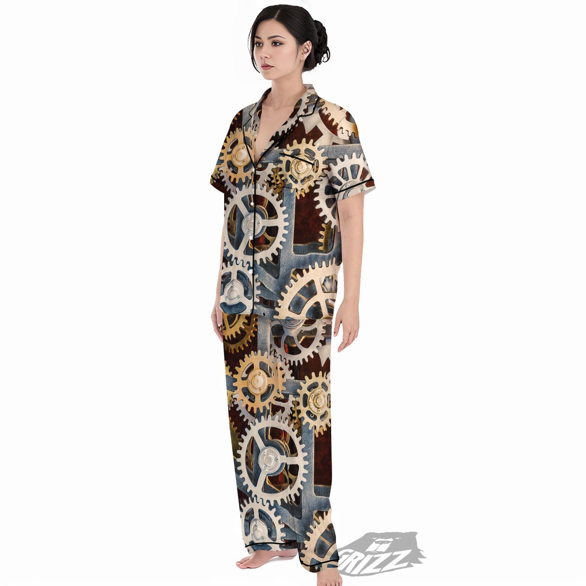 Cogs And Steampunk Gears Print Women's Pajamas Set-grizzshop