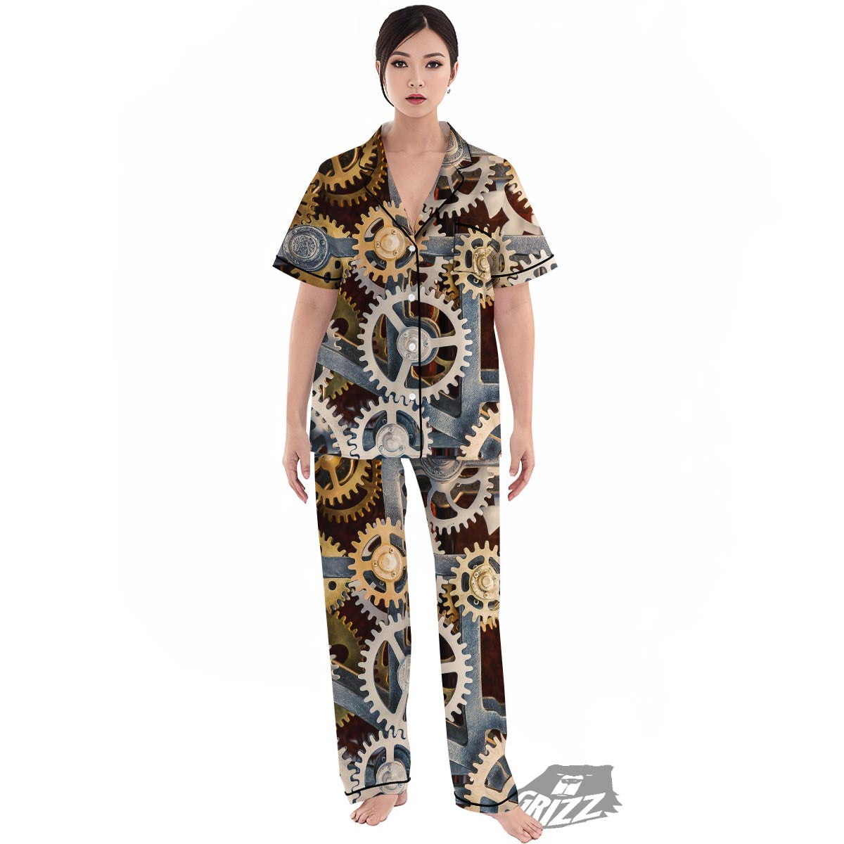 Cogs And Steampunk Gears Print Women's Pajamas Set-grizzshop
