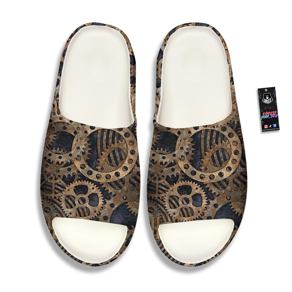 Cogs And Gears Steampunk Brass Print Sandals-grizzshop