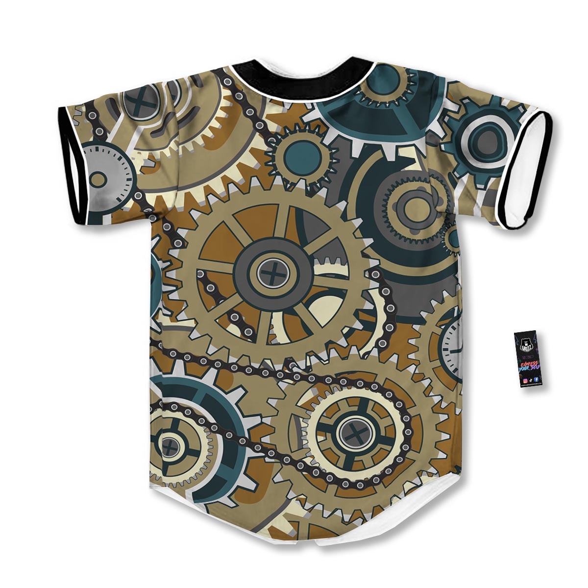 Cogwheels Steampunk Print Baseball Jersey-grizzshop