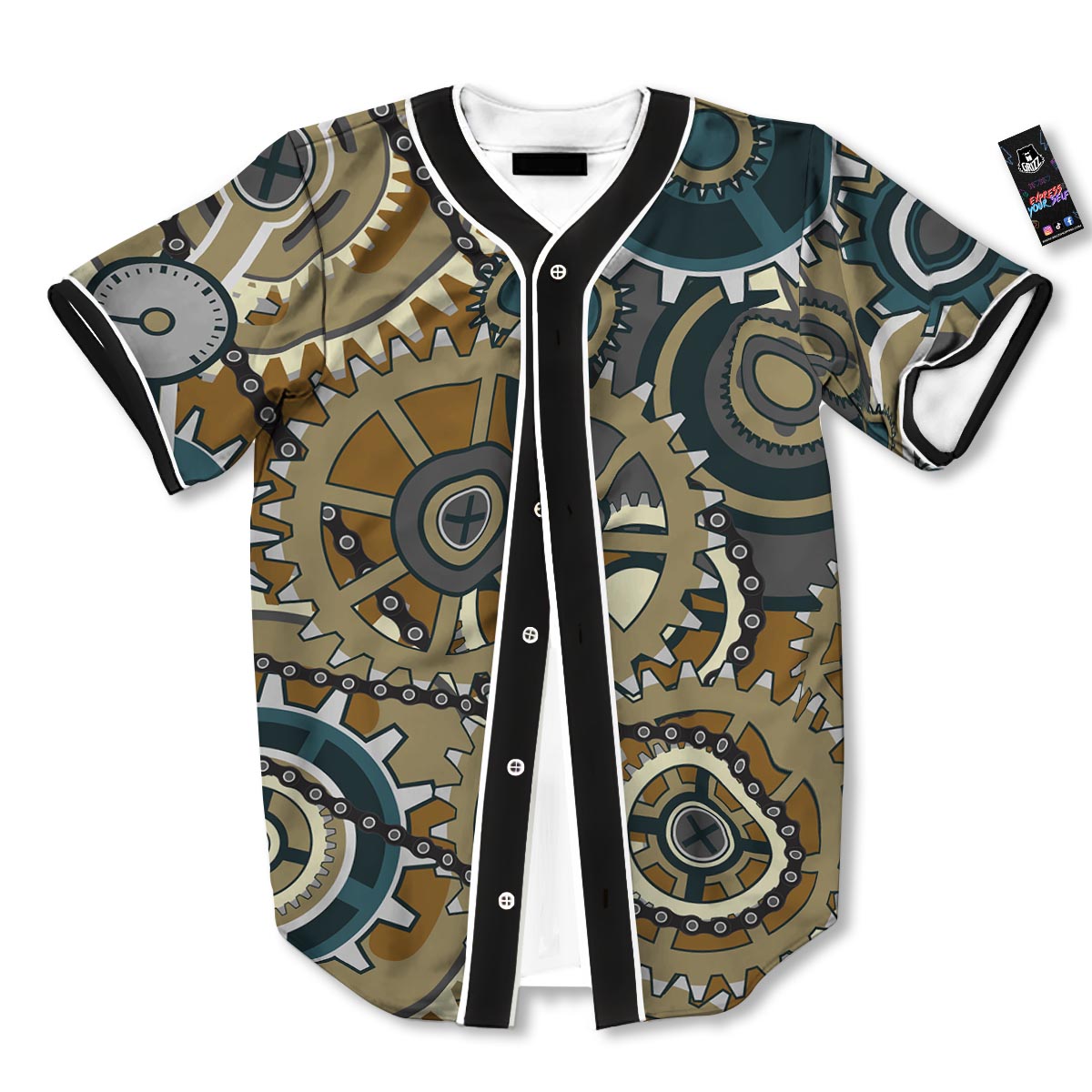Cogwheels Steampunk Print Baseball Jersey-grizzshop
