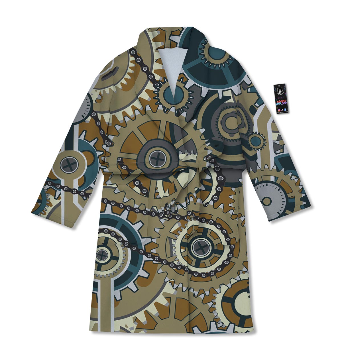Cogwheels Steampunk Print Bathrobe-grizzshop