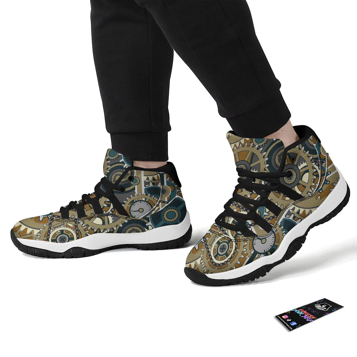 Cogwheels Steampunk Print Black Bball Shoes-grizzshop
