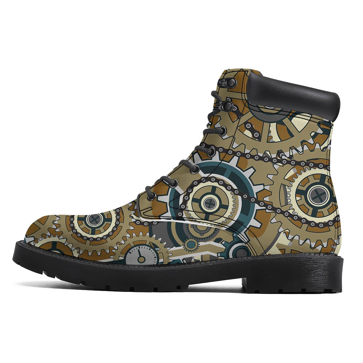 Cogwheels Steampunk Print Boots-grizzshop