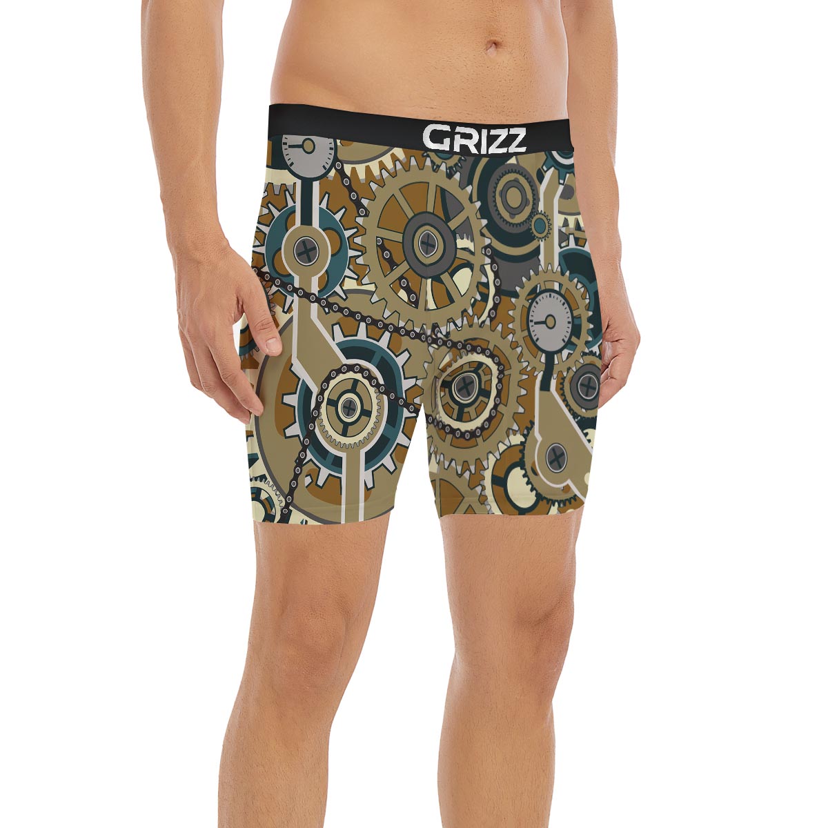 Cogwheels Steampunk Print Boxer Briefs-grizzshop