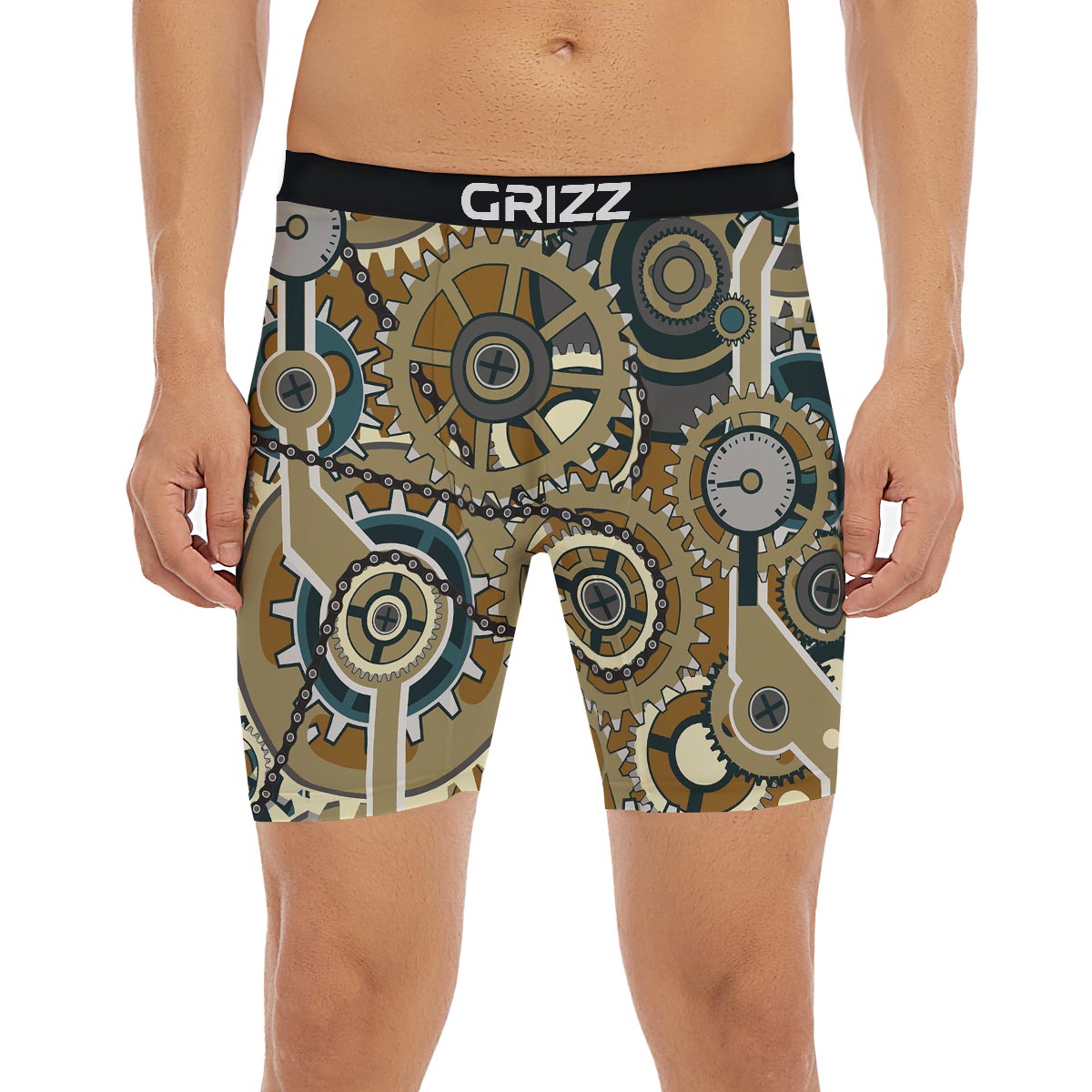 Cogwheels Steampunk Print Boxer Briefs-grizzshop
