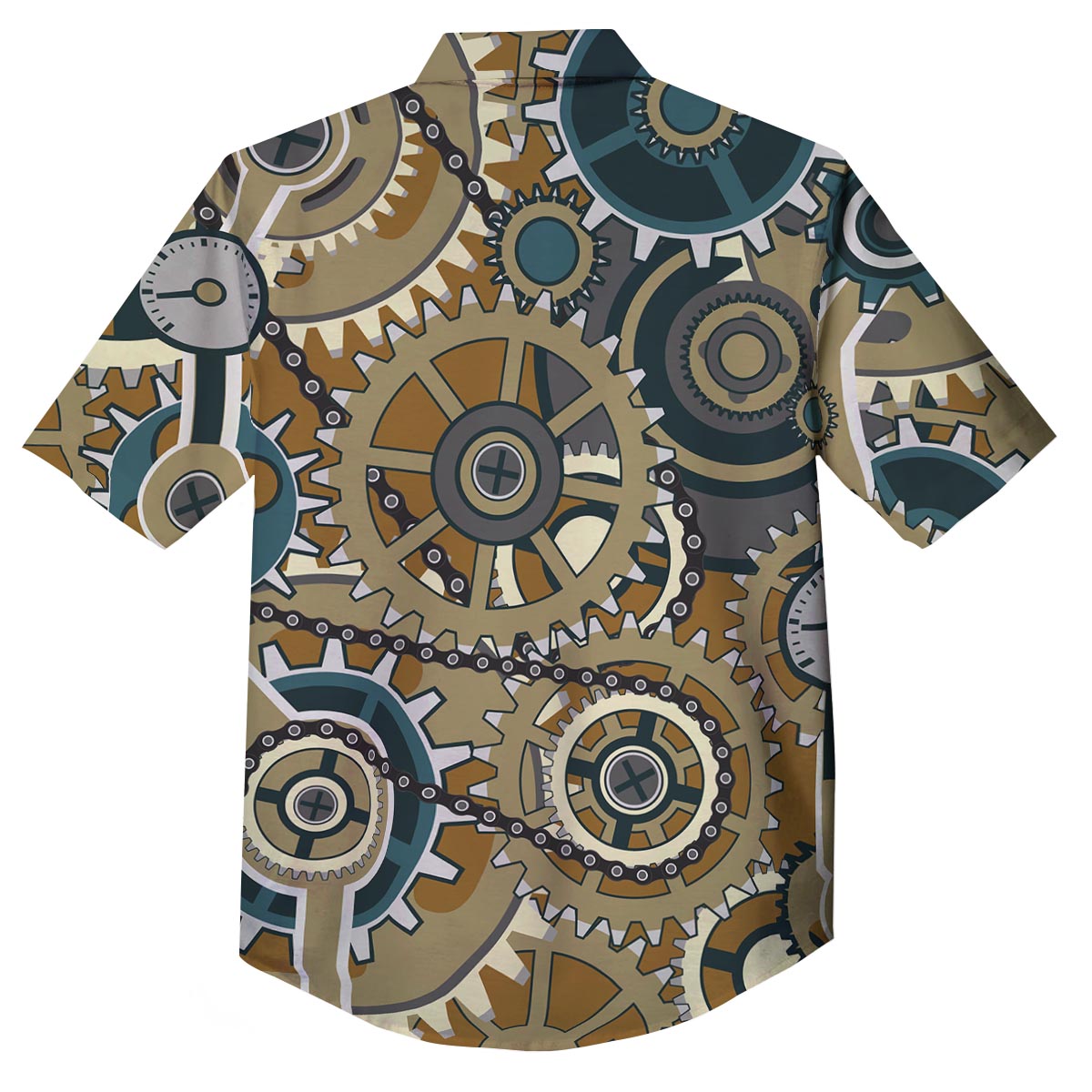 Cogwheels Steampunk Print Button Up Shirt-grizzshop