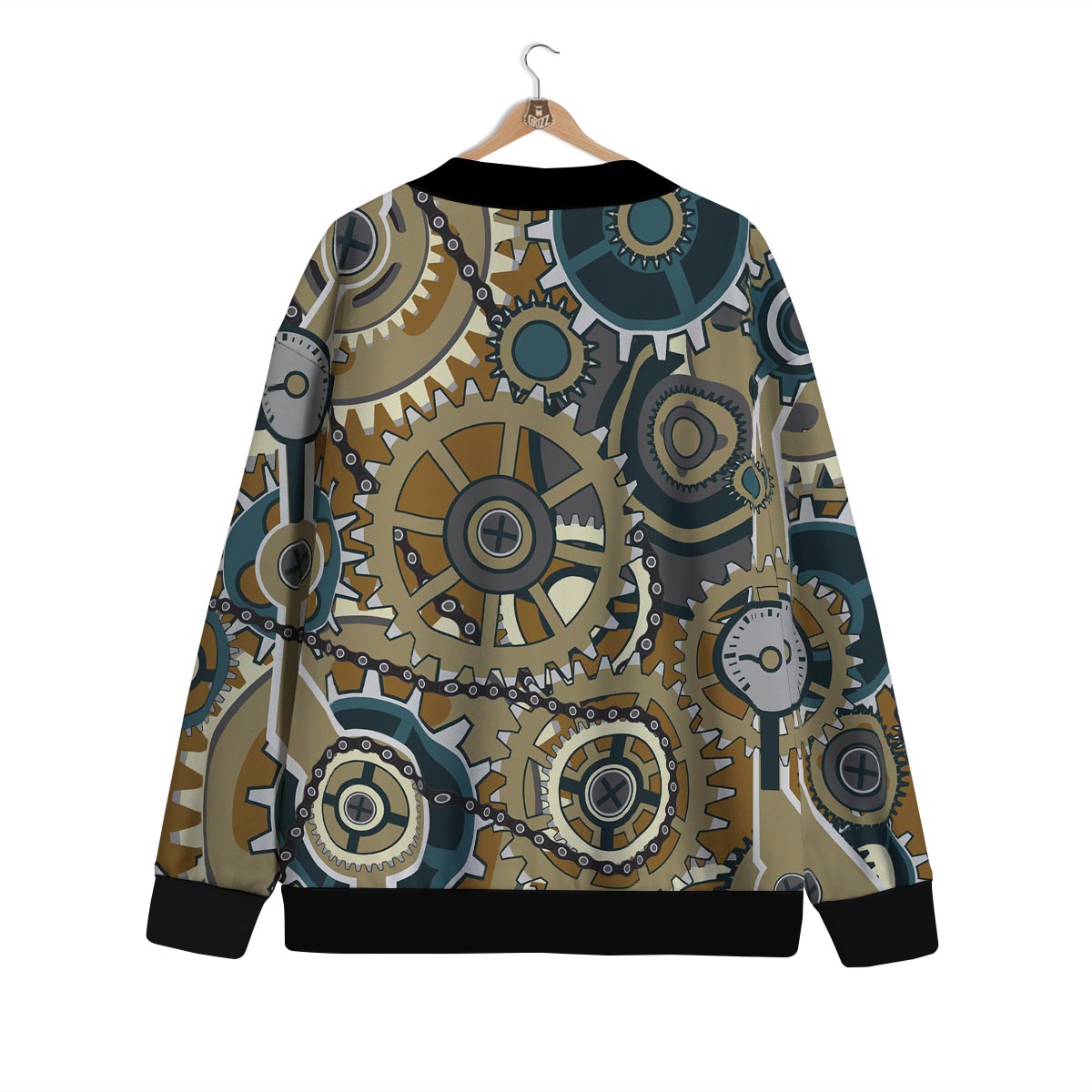 Cogwheels Steampunk Print Cardigan-grizzshop
