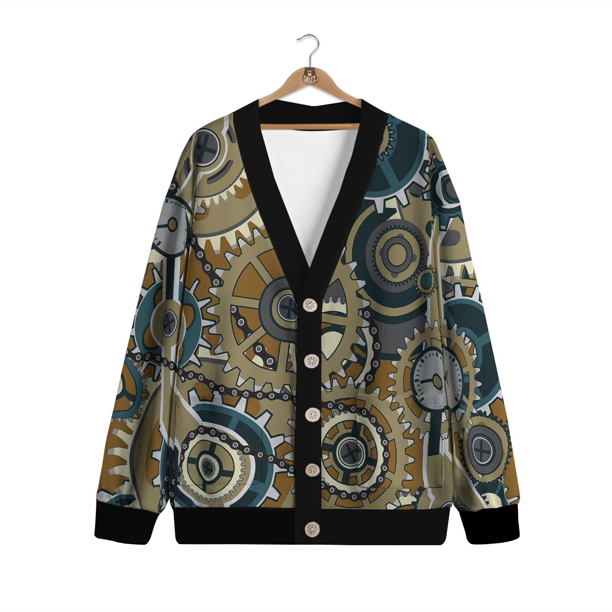 Cogwheels Steampunk Print Cardigan-grizzshop