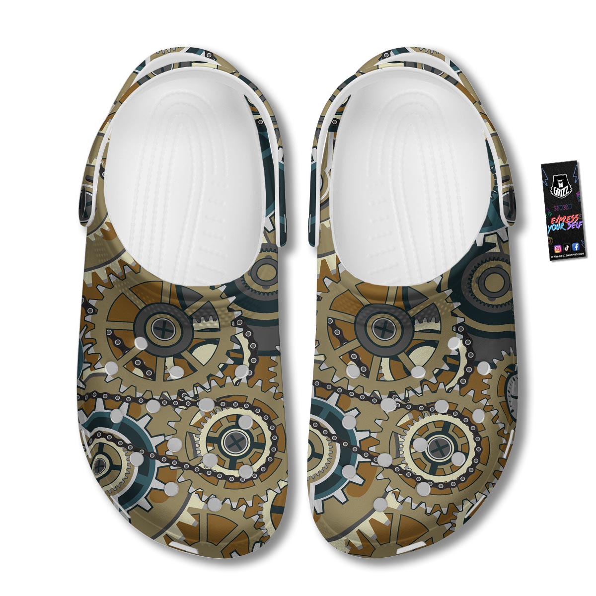 Cogwheels Steampunk Print Clog-grizzshop