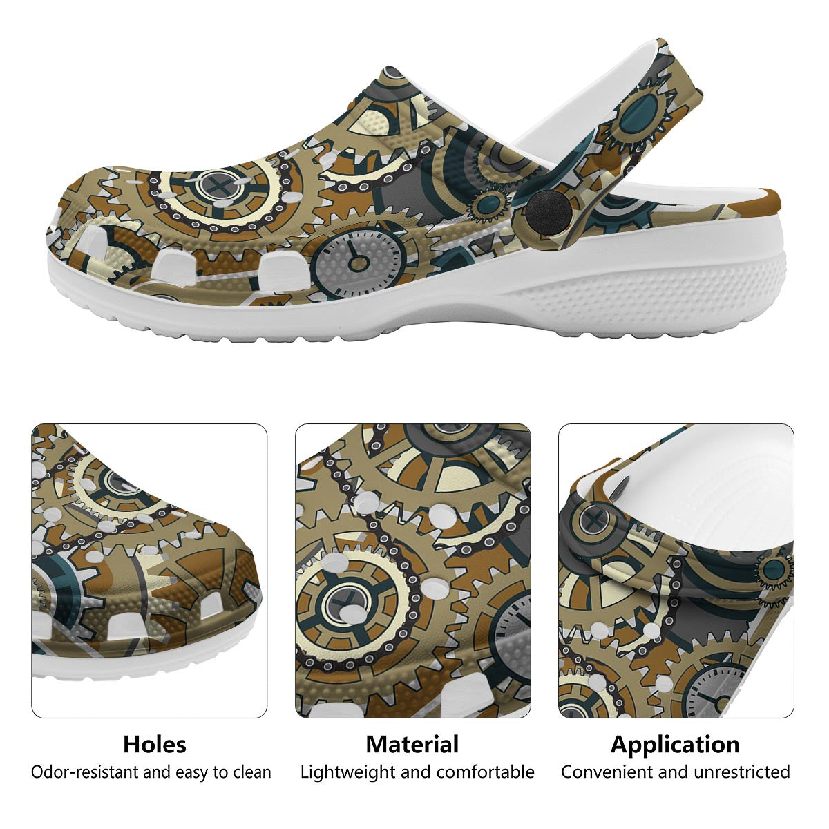 Cogwheels Steampunk Print Clog-grizzshop