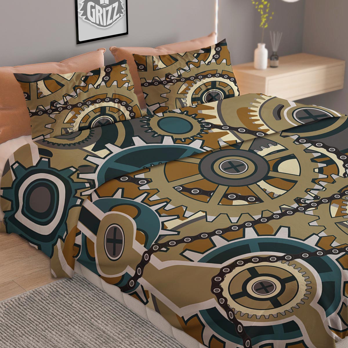 Cogwheels Steampunk Print Duvet Cover Bedding Set