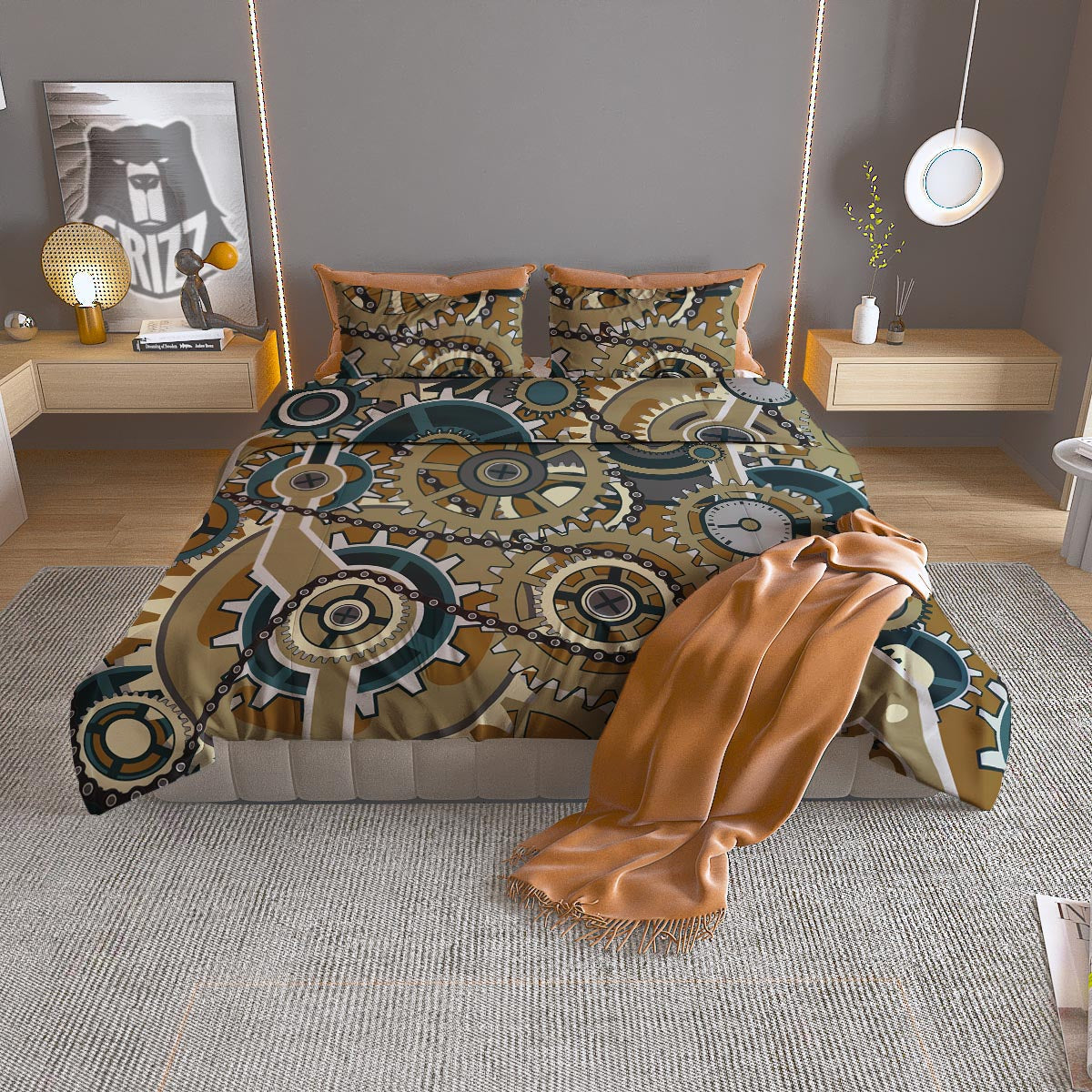 Cogwheels Steampunk Print Duvet Cover Bedding Set