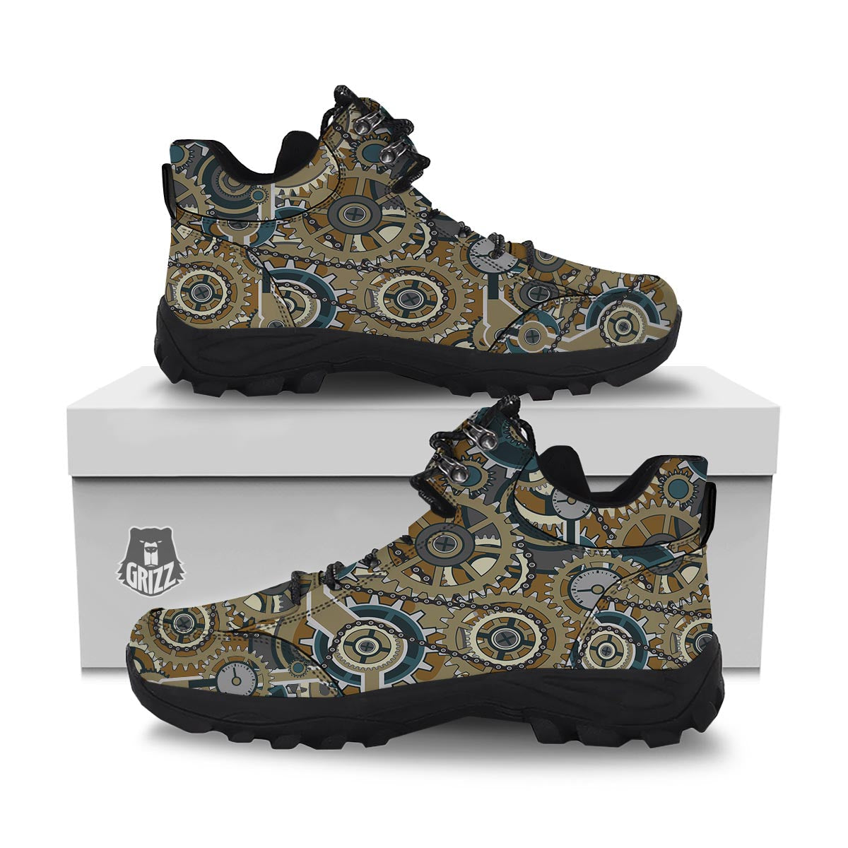 Cogwheels Steampunk Print Hiking Shoes-grizzshop