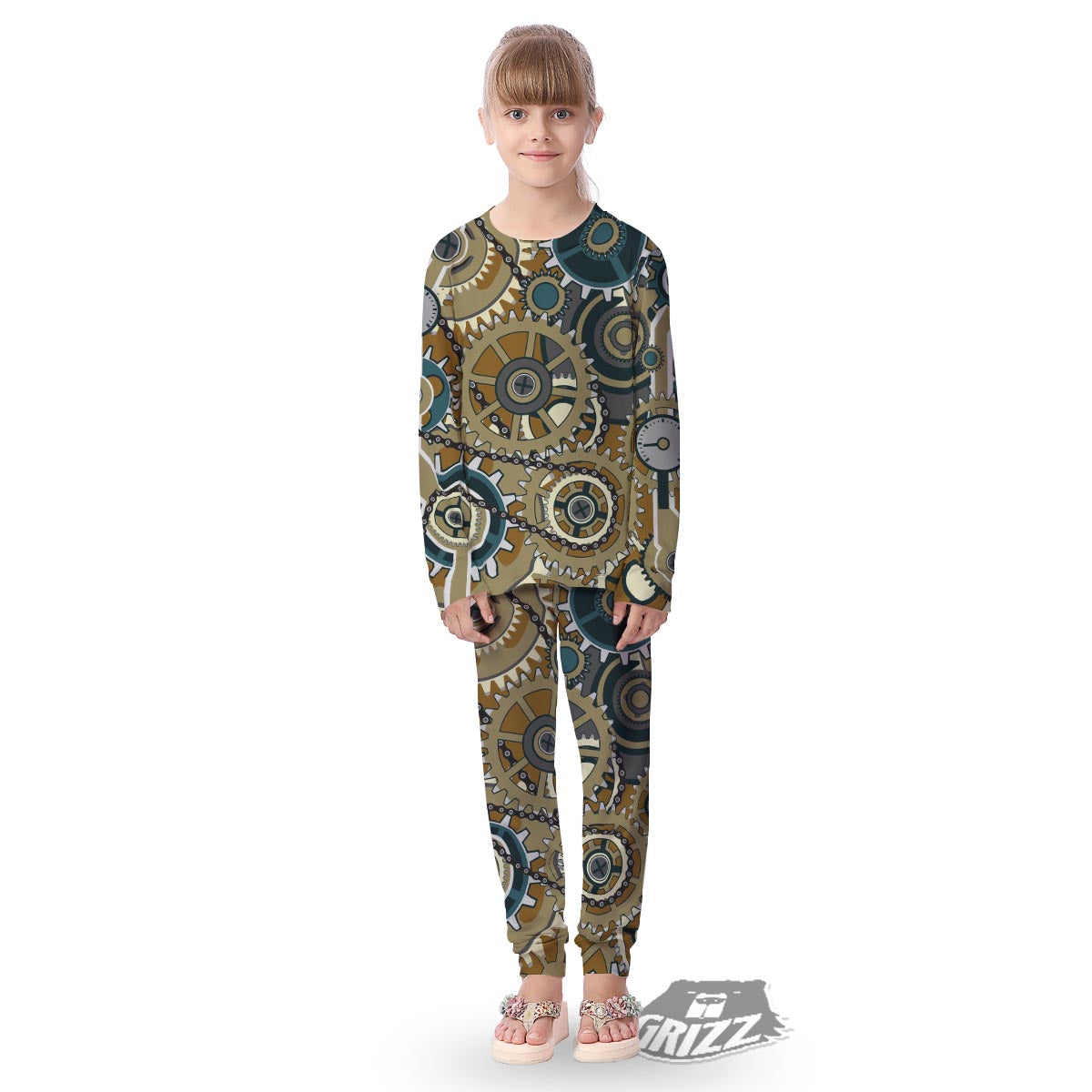Cogwheels Steampunk Print Kid's Pajamas-grizzshop