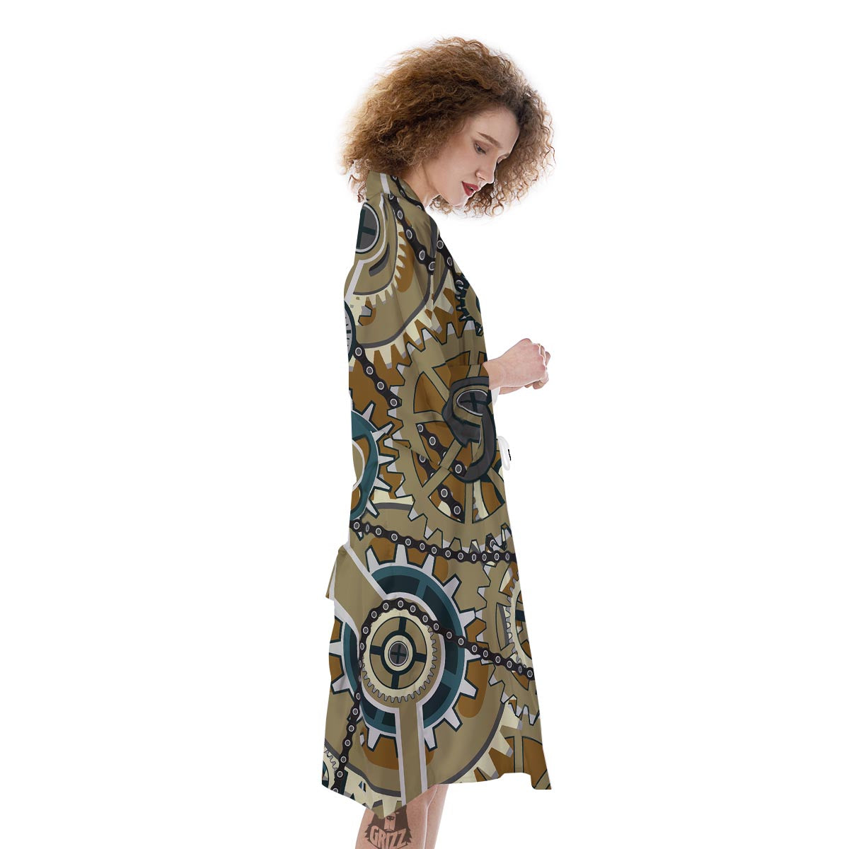 Cogwheels Steampunk Print Kimono-grizzshop