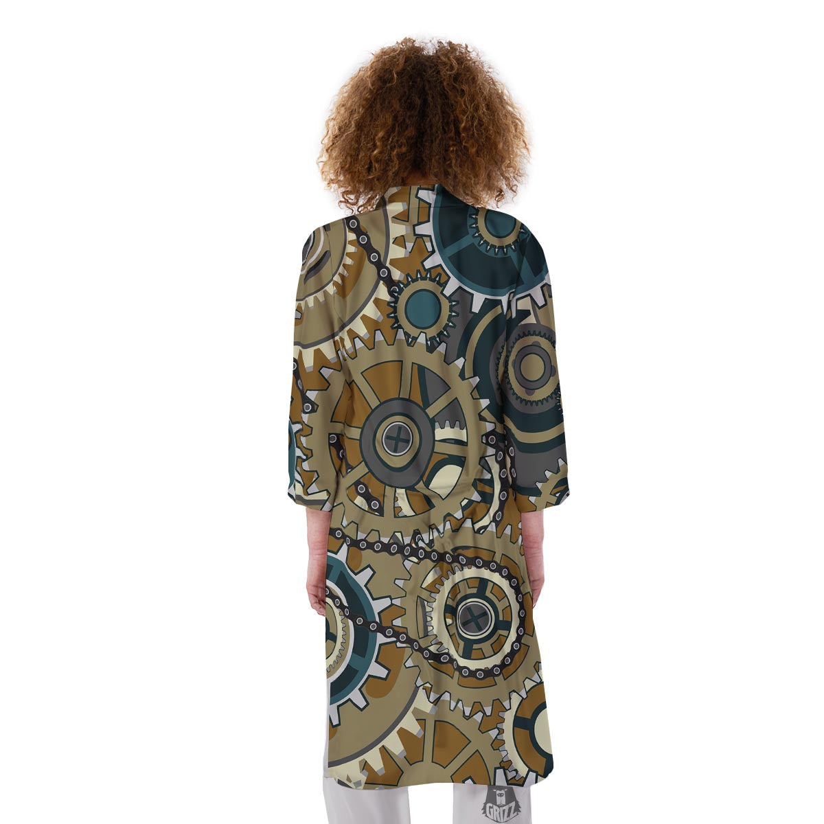 Cogwheels Steampunk Print Kimono-grizzshop