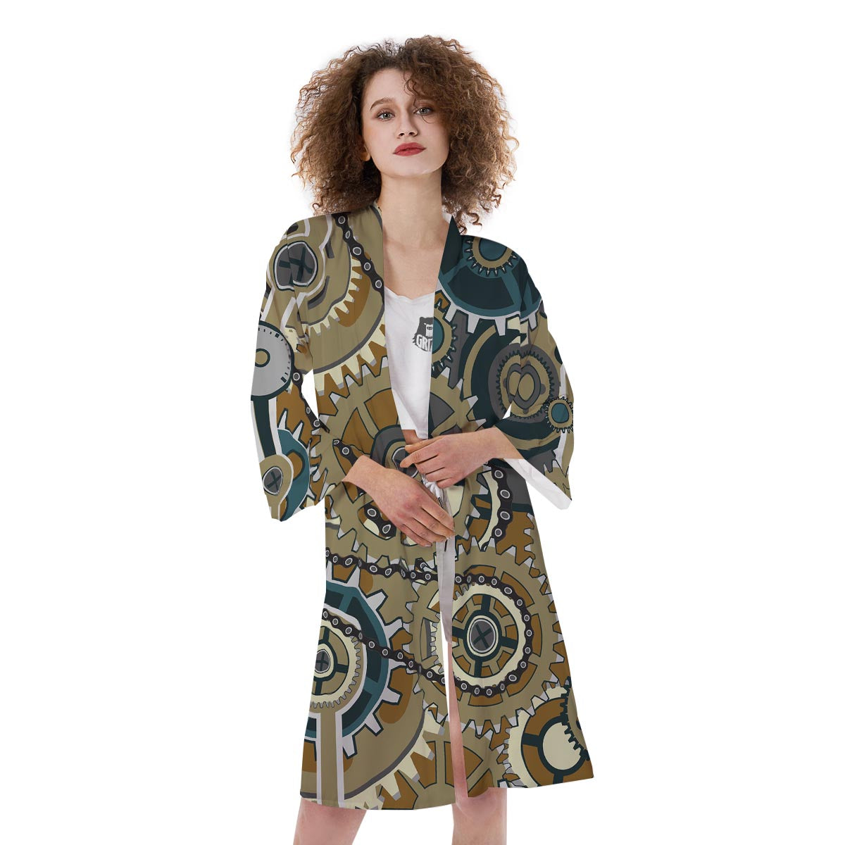 Cogwheels Steampunk Print Kimono-grizzshop
