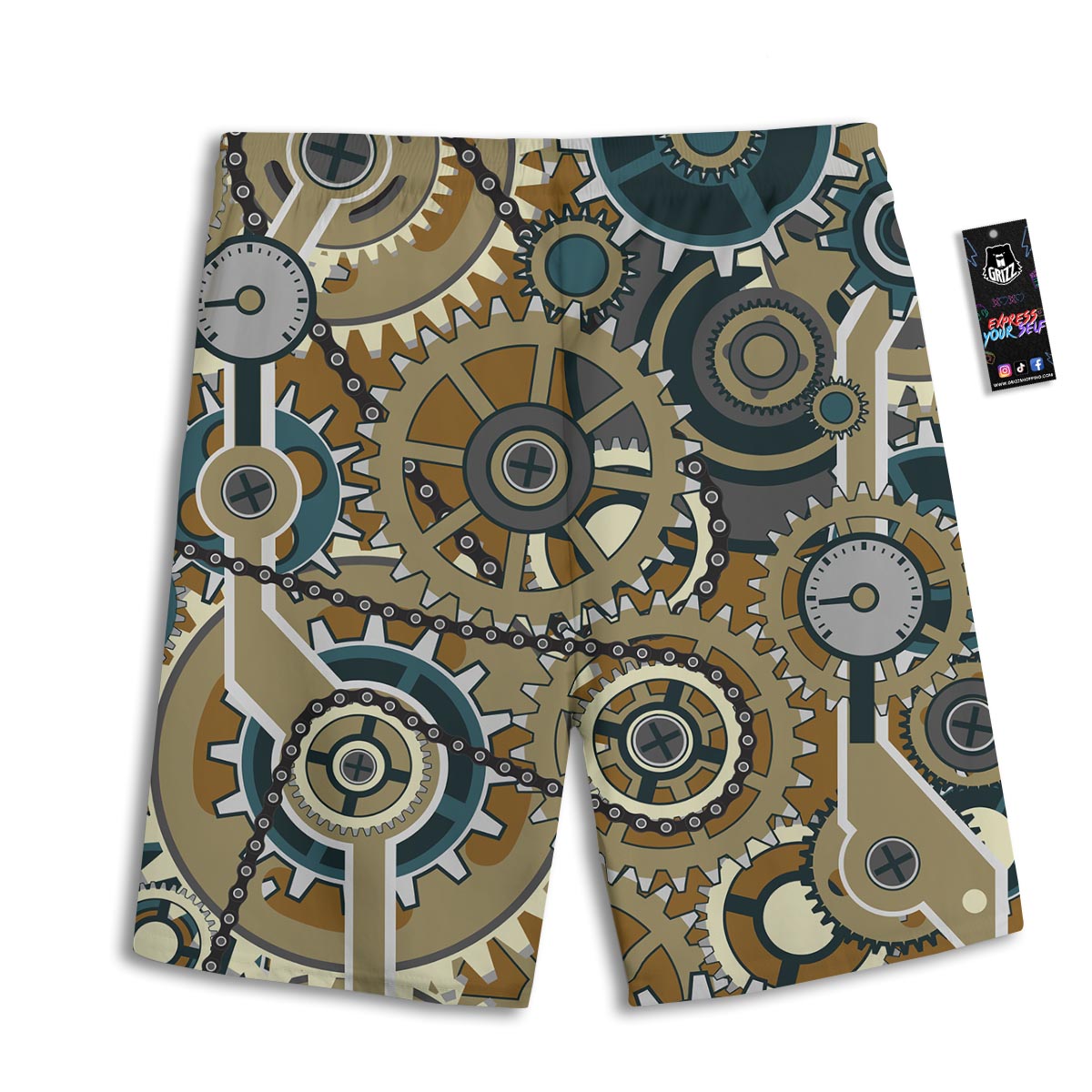 Cogwheels Steampunk Print Men's Athletic Shorts