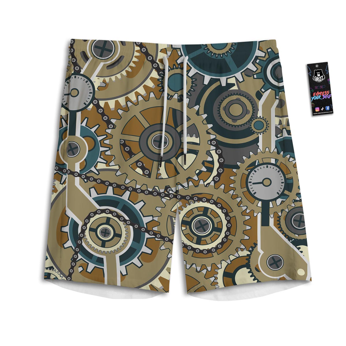 Cogwheels Steampunk Print Men's Athletic Shorts