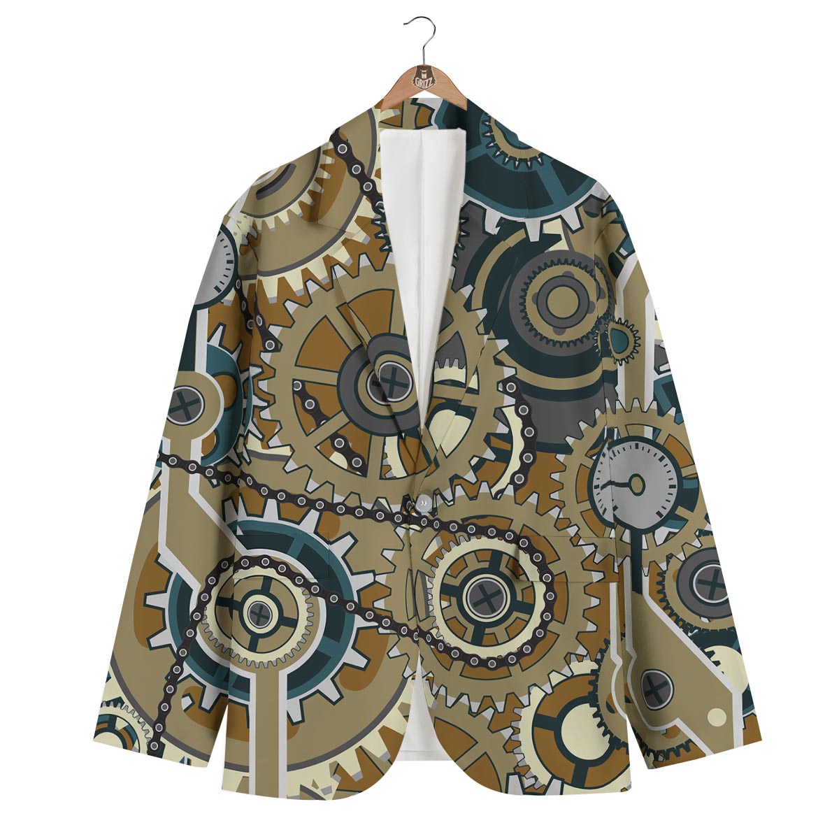Cogwheels Steampunk Print Men's Blazer-grizzshop