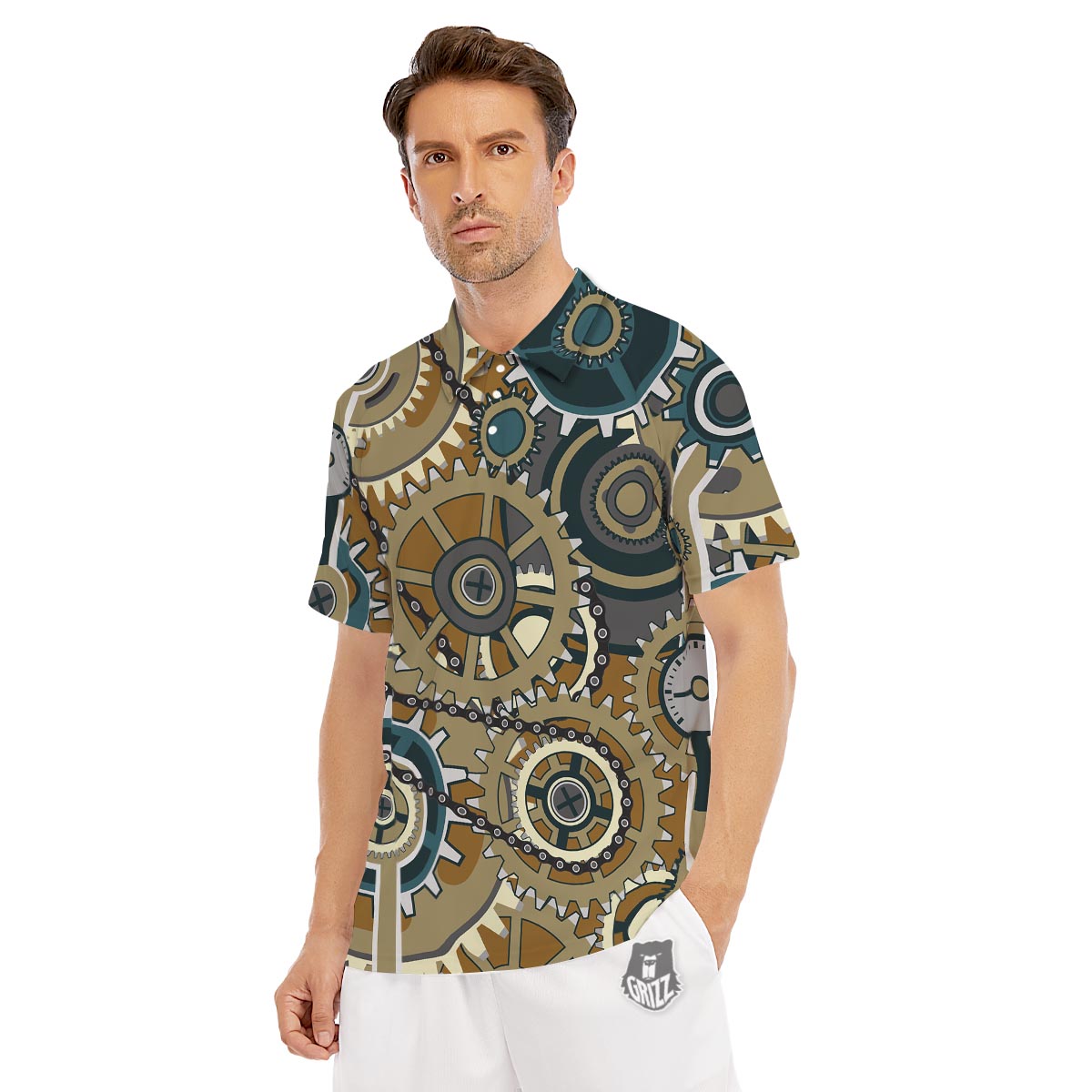 Cogwheels Steampunk Print Men's Golf Shirts-grizzshop