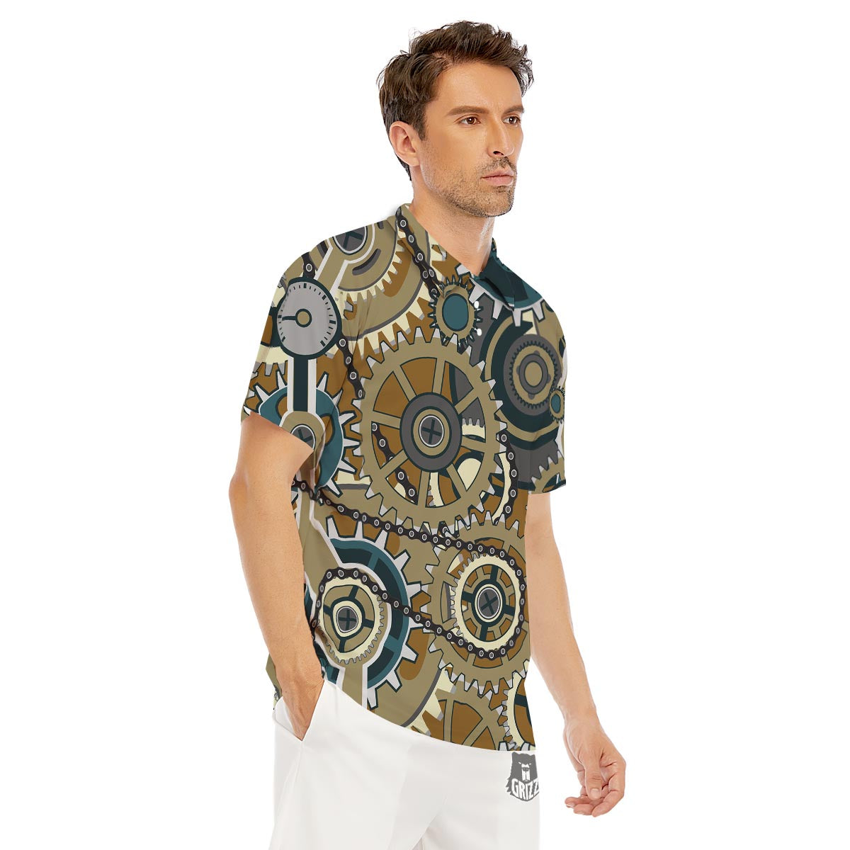 Cogwheels Steampunk Print Men's Golf Shirts-grizzshop