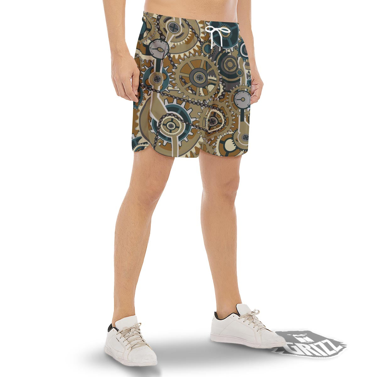 Cogwheels Steampunk Print Men's Gym Shorts-grizzshop