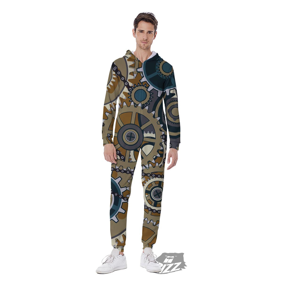 Cogwheels Steampunk Print Men's Jumpsuit-grizzshop