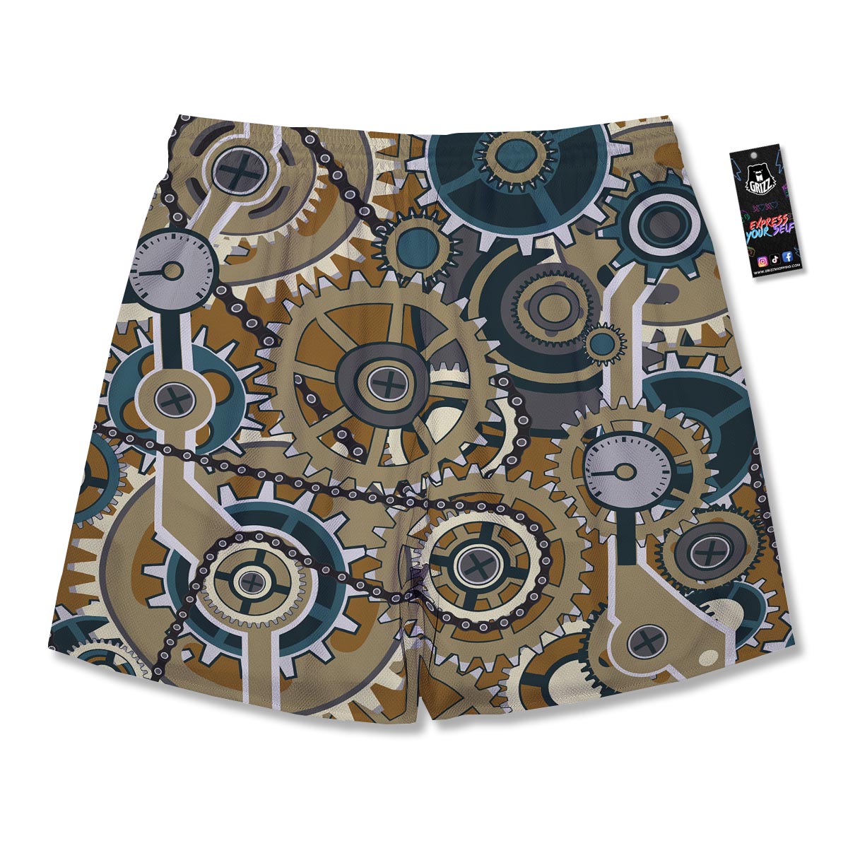 Cogwheels Steampunk Print Men's Running Shorts-grizzshop