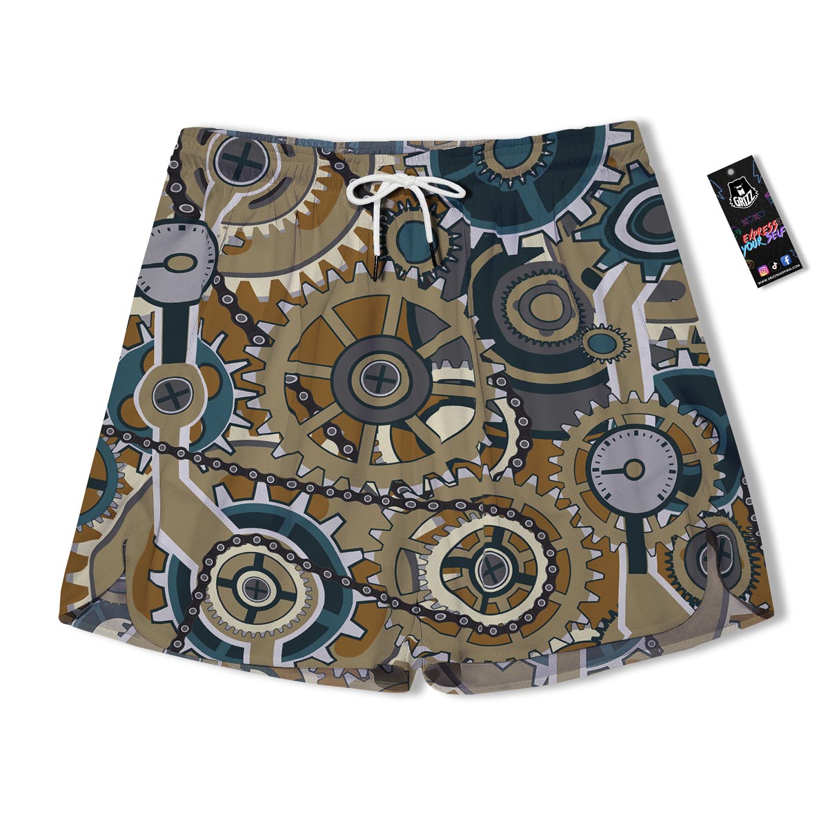 Cogwheels Steampunk Print Men's Running Shorts-grizzshop