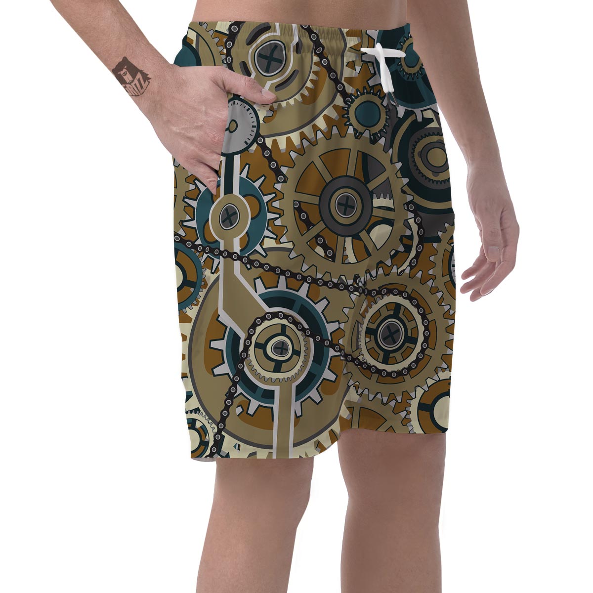Cogwheels Steampunk Print Men's Shorts-grizzshop