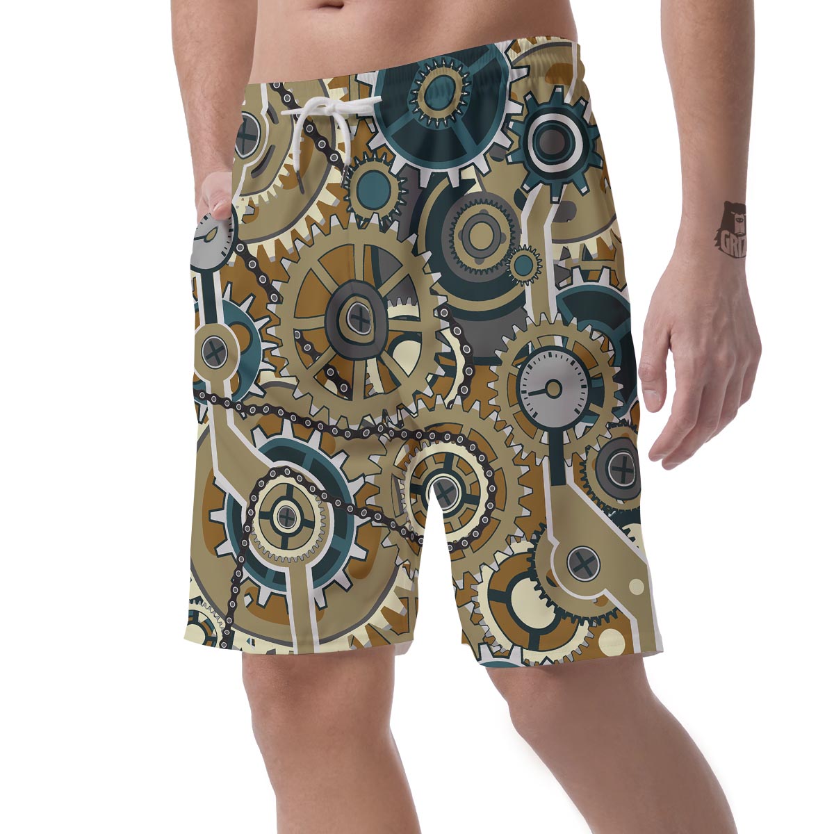 Cogwheels Steampunk Print Men's Shorts-grizzshop