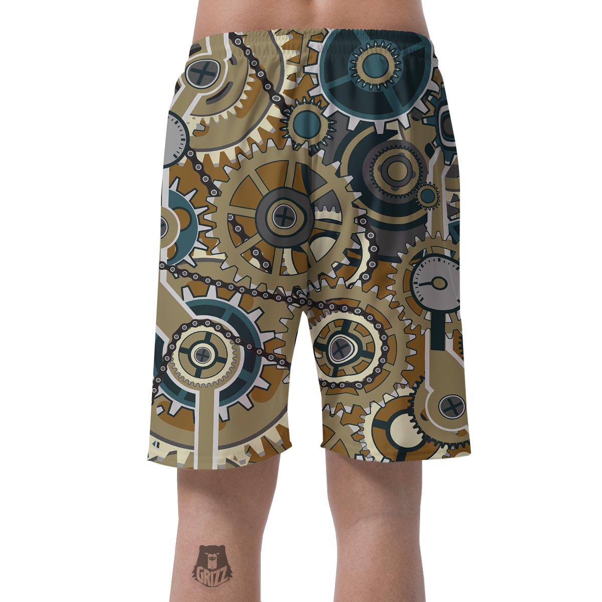 Cogwheels Steampunk Print Men's Shorts-grizzshop