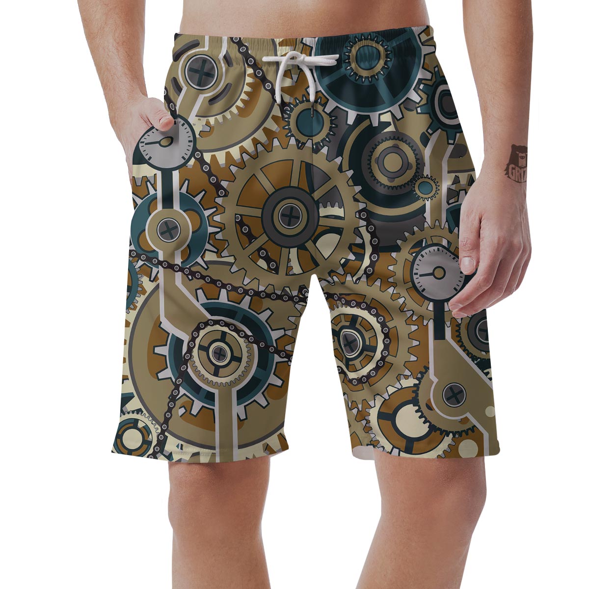 Cogwheels Steampunk Print Men's Shorts-grizzshop