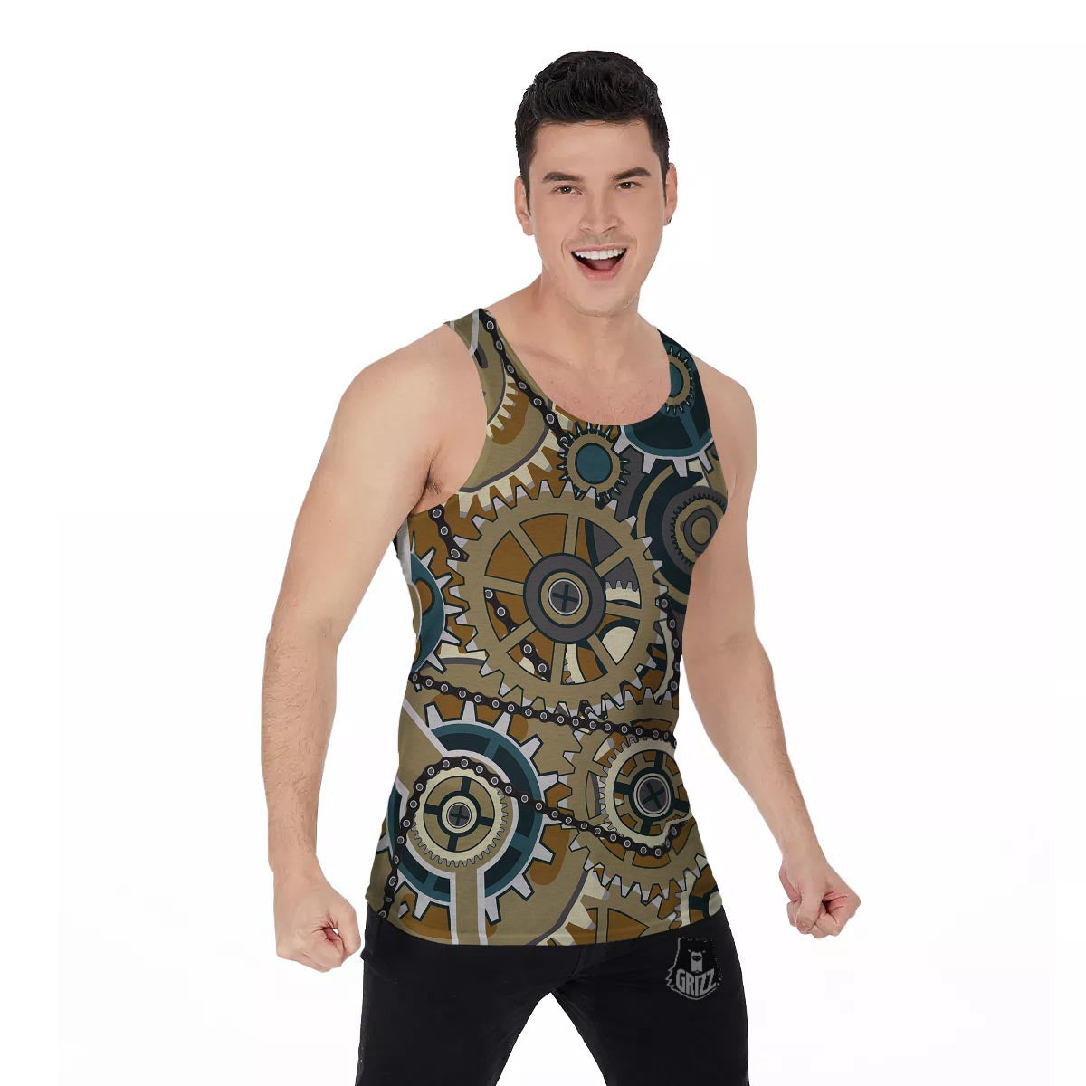 Cogwheels Steampunk Print Men's Tank Top-grizzshop